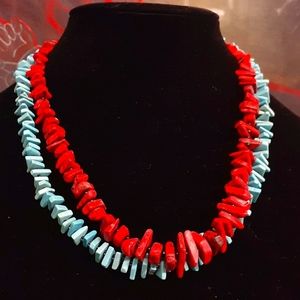 Blue and red square heishi Necklace